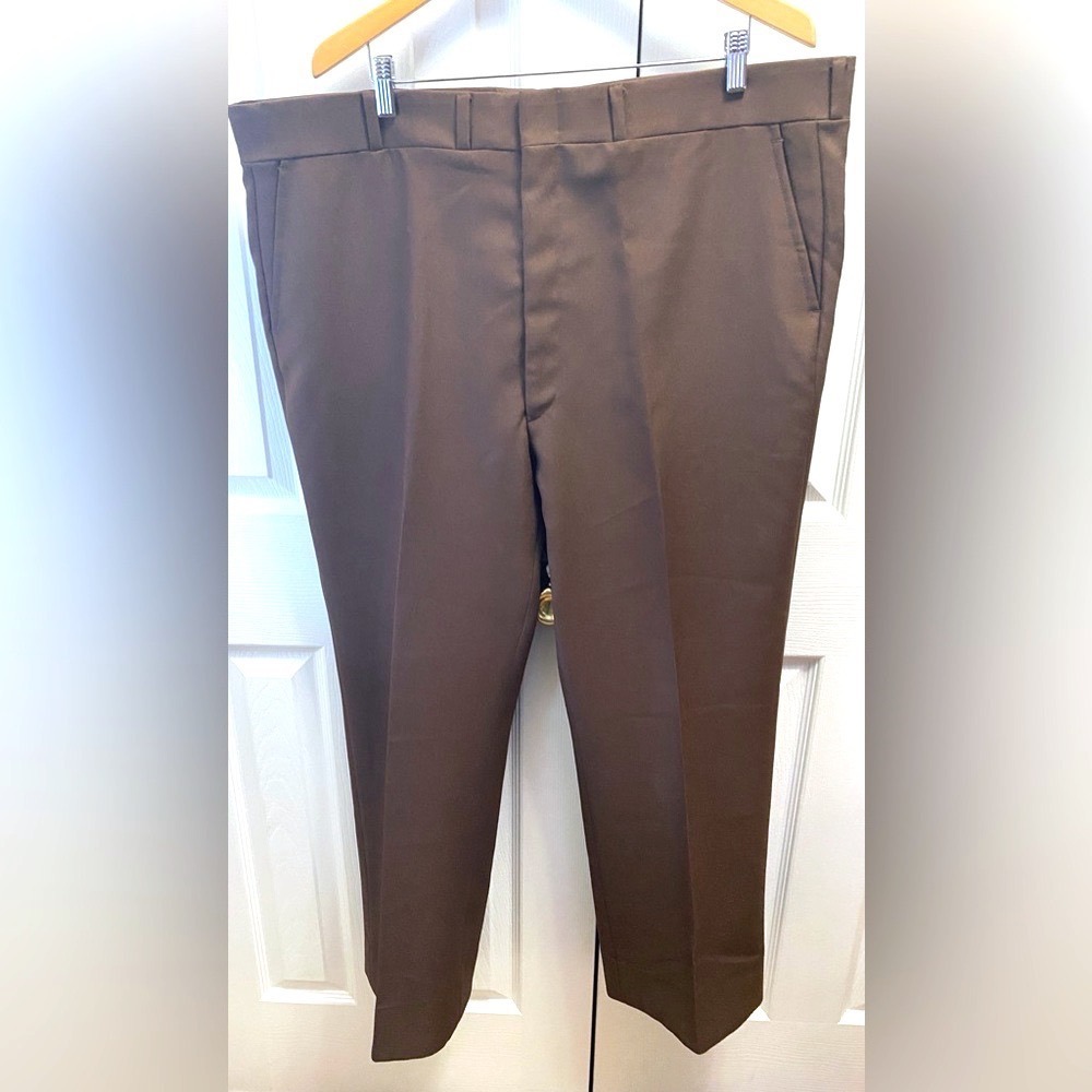 🆕Dead Stock! Vintage HIGGINS Brown Textured Visa Polyester Wide Leg Pants 44/30